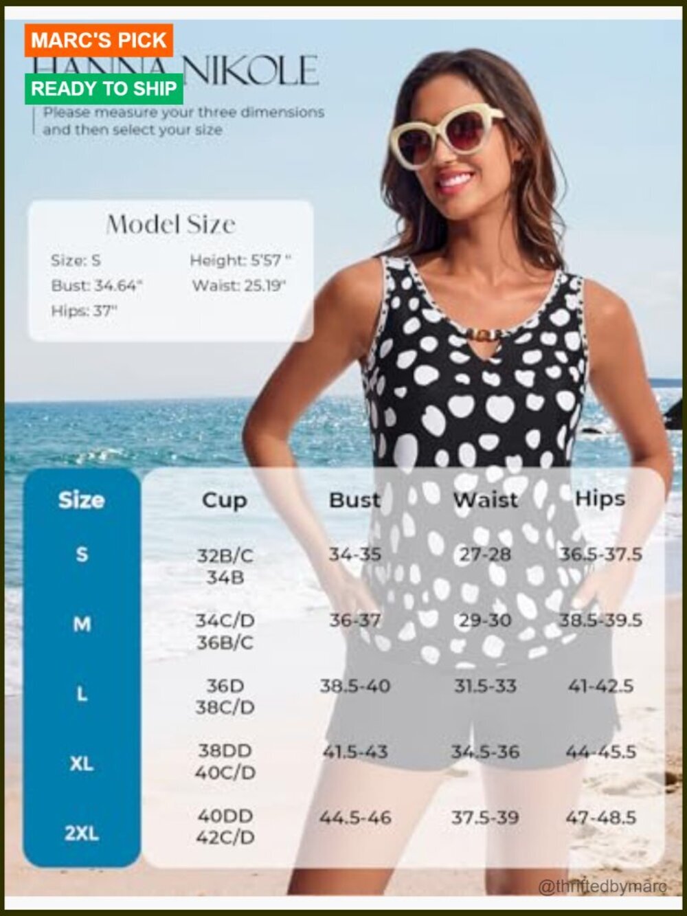 Two Piece Tankini Swimsuit with Beads, Sporty Swim Shorts Pockets, Modest - Picture 6 of 7